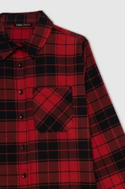 DeFacto Regular Fit Gömlek Yaka Flanel Uzun Kollu Gömlek -Tunik Style V5501AZ 22AU RD2 06 01