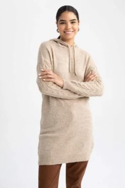 DeFacto Regular Fit Kapüşonlu Uzun Kollu Örgü Desenli Triko Tunik -Tunik Style W0610AZ 22WN BG566 04 02