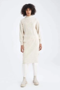 DeFacto Regular Fit Yarım Balıkçı Yaka Uzun Kollu Uzun Kollu Elbise