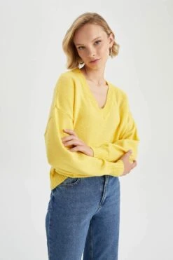 DeFacto Relax Fit V Yaka Kazak 13 DeFacto Relax Fit V Yaka Kazak -Tunik Style W1501AZ 22WN YL99 04 01