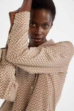 DeFacto Oversize Fit Geometrik Desenli Uzun Kollu Viskon Gömlek