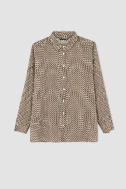 DeFacto Oversize Fit Geometrik Desenli Uzun Kollu Viskon Gömlek -Tunik Style W4515AZ 22AU BN316 06 01