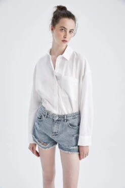DeFacto Oversize Fit Keten Karışımlı Uzun Kollu Gömlek