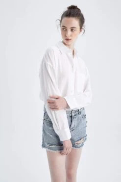 DeFacto Oversize Fit Keten Karışımlı Uzun Kollu Gömlek 14 DeFacto Oversize Fit Keten Karışımlı Uzun Kollu Gömlek -Tunik Style W5267AZ 22HS WT34 04 01