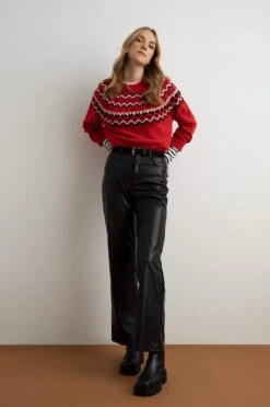 DeFacto Regular Fit Bisiklet Yaka Jakarlı Triko Kazak -Tunik Style W6204AZ 22WN RD44 02 02