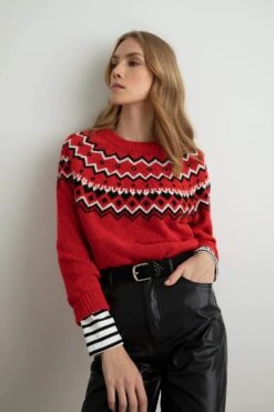 DeFacto Regular Fit Bisiklet Yaka Jakarlı Triko Kazak -Tunik Style W6204AZ 22WN RD44 04 02