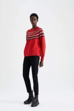 DeFacto Regular Fit Bisiklet Yaka Jakarlı Triko Kazak -Tunik Style W6204AZ 22WN RD44 06 02