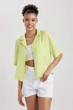 DeFacto Coool Regular Fit Pijama Yaka Kısa Kollu Gömlek