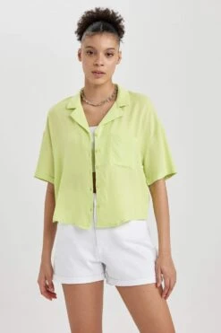 DeFacto Coool Regular Fit Pijama Yaka Kısa Kollu Gömlek 12 DeFacto Coool Regular Fit Pijama Yaka Kısa Kollu Gömlek -Tunik Style W6864AZ 23SP GN443 04 01