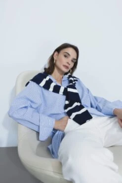 DeFacto Oversize Fit Çizgili Uzun Kollu Poplin %100 Pamuk Gömlek