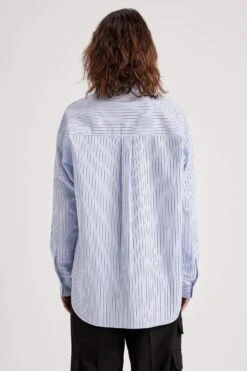 DeFacto Oversize Fit Çizgili Uzun Kollu Poplin %100 Pamuk Gömlek -Tunik Style W7702AZ 23SP BE40 09 03