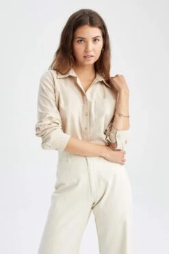 DeFacto Regular Fit Tek Cepli Uzun Kollu %100 Pamuk Gömlek -Tunik Style W7734AZ 22SM BG70 03 02