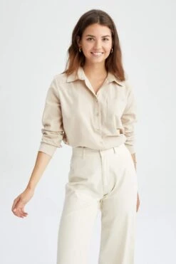DeFacto Regular Fit Tek Cepli Uzun Kollu %100 Pamuk Gömlek -Tunik Style W7734AZ 22SM BG70 04 02
