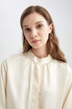 DeFacto Regular Fit Hakim Yaka Uzun Kollu Saten Tunik Gömlek 15 DeFacto Regular Fit Hakim Yaka Uzun Kollu Saten Tunik Gömlek -Tunik Style W8608AZ 22SP ER105 05 02