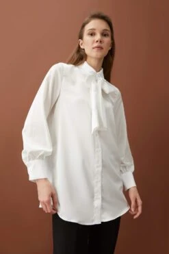 DeFacto Fular Yaka Balon Kollu Gömlek Tunik -Tunik Style X0637AZ 22SP ER105 03 03