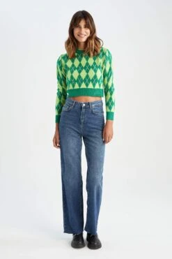 DeFacto Regular Fit Bisiklet Yaka Baklava Desenli Kazak -Tunik Style X1222AZ 22WN GN164 02 02