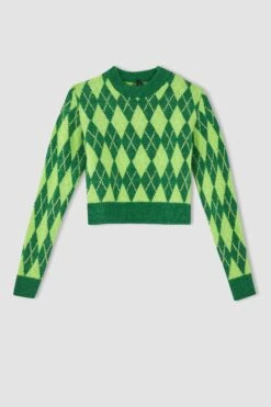 DeFacto Regular Fit Bisiklet Yaka Baklava Desenli Kazak -Tunik Style X1222AZ 22WN GN164 07 01