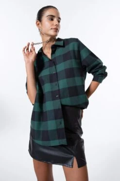 DeFacto Oversize Fit Gömlek Yaka Flanel Uzun Kollu Tunik -Tunik Style X2025AZ 22AU GN383 03 02