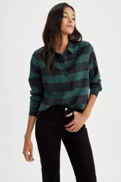 DeFacto Oversize Fit Gömlek Yaka Flanel Uzun Kollu Tunik -Tunik Style X2025AZ 22AU GN383 05 02