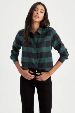DeFacto Oversize Fit Gömlek Yaka Flanel Uzun Kollu Tunik -Tunik Style X2025AZ 22AU GN383 07 02