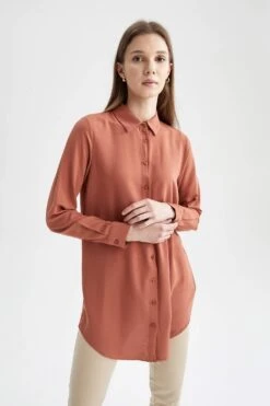 DeFacto Regular Fit Uzun Kollu Krinkıl Viskon Gömlek Tunik -Tunik Style X2914AZ 22SP BR323 03 01