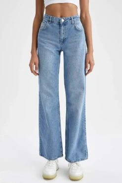 DeFacto Geniş Paça Yıkamalı Jean %100 Pamuk Pantolon