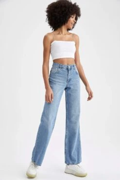 DeFacto Geniş Paça Yıkamalı Jean %100 Pamuk Pantolon -Tunik Style X3051AZ 22SP NM28 03 02