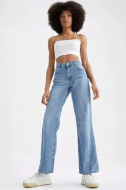 DeFacto Geniş Paça Yıkamalı Jean %100 Pamuk Pantolon -Tunik Style X3051AZ 22SP NM28 04 02