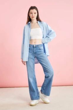 DeFacto Geniş Paça Yıkamalı Jean %100 Pamuk Pantolon -Tunik Style X3051AZ 22SP NM28 08 01
