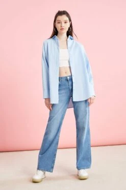 DeFacto Geniş Paça Yıkamalı Jean %100 Pamuk Pantolon -Tunik Style X3051AZ 22SP NM28 09 01