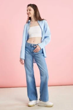 DeFacto Geniş Paça Yıkamalı Jean %100 Pamuk Pantolon -Tunik Style X3051AZ 22SP NM28 10 01