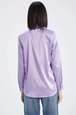 DeFacto Regular Fit Basic Fular Yaka Uzun Kollu Saten Gömlek -Tunik Style X3259AZ 22SM PR77 08 01