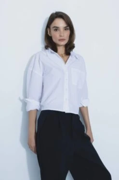 DeFacto Crop Poplin Uzun Kollu %100 Pamuk Gömlek -Tunik Style X3450AZ 23SP WT34 03 02