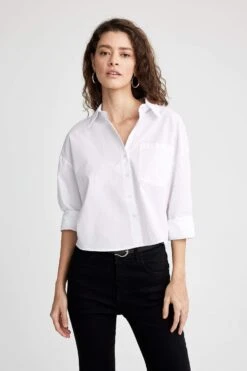 DeFacto Crop Poplin Uzun Kollu %100 Pamuk Gömlek -Tunik Style X3450AZ 23SP WT34 06 02