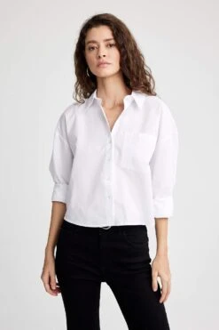 DeFacto Crop Poplin Uzun Kollu %100 Pamuk Gömlek -Tunik Style X3450AZ 23SP WT34 07 01