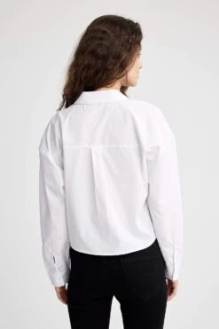 DeFacto Crop Poplin Uzun Kollu %100 Pamuk Gömlek -Tunik Style X3450AZ 23SP WT34 09 01