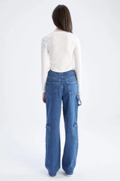 DeFacto 90's Wide Leg Yüksek Bel Geniş Paça Ekstra Uzun Kargo Jean %100 Pamuk Pantolon -Tunik Style X3826AZ 22SM NM28 06 07