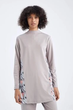 DeFacto Regular Fit Yarım Balıkçı Yaka Baskılı Uzun Kollu Tunik -Tunik Style X4625AZ 22SM GR111 09 01