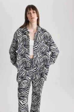 DeFacto Oversize Fit Zebra Desenli Maroken Uzun Kollu Gömlek -Tunik Style X6681AZ 22SM WT34 04 03