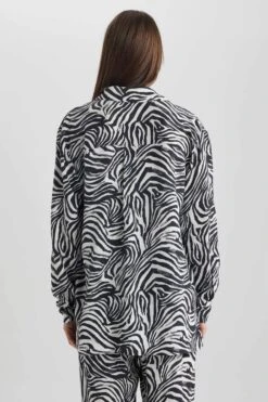 DeFacto Oversize Fit Zebra Desenli Maroken Uzun Kollu Gömlek -Tunik Style X6681AZ 22SM WT34 07 03