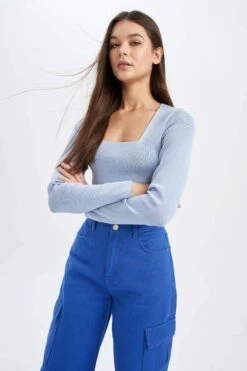 DeFacto Coool Slim Fit Kare Yaka Triko Kazak 9 DeFacto Coool Slim Fit Kare Yaka Triko Kazak -Tunik Style X6887AZ 22AU BE302 03 02