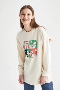 DeFacto Disney Mickey & Minnie Relax Fit Bisiklet Yaka Sweatshirt %100 Pamuk Tunik