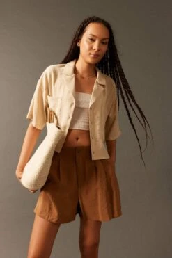 DeFacto Relax Fit Pijama Yaka Kısa Kollu Gömlek -Tunik Style X7255AZ 23SM BG352 03 03