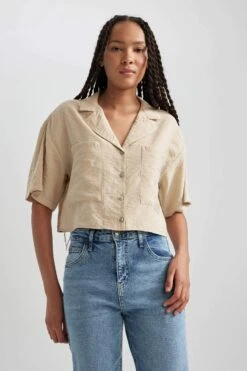 DeFacto Relax Fit Pijama Yaka Kısa Kollu Gömlek -Tunik Style X7255AZ 23SM BG352 04 02