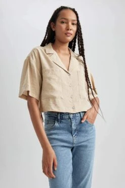 DeFacto Relax Fit Pijama Yaka Kısa Kollu Gömlek -Tunik Style X7255AZ 23SM BG352 06 02