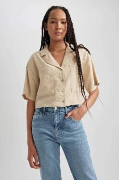 DeFacto Relax Fit Pijama Yaka Kısa Kollu Gömlek -Tunik Style X7255AZ 23SM BG352 07 01