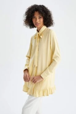 DeFacto Regular Fit Yakası Bağlamalı Uzun Kollu Viskon Tunik -Tunik Style X7545AZ 22SM BG409 03 01