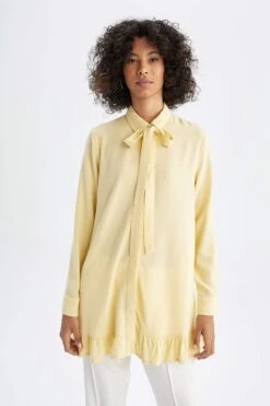 DeFacto Regular Fit Yakası Bağlamalı Uzun Kollu Viskon Tunik -Tunik Style X7545AZ 22SM BG409 05 01