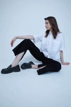 DeFacto Yüksek Bel Geniş Paça Yırtmaç Detaylı %100 Pamuk Pantolon