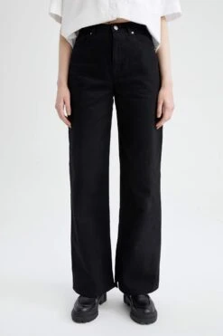 DeFacto Yüksek Bel Geniş Paça Yırtmaç Detaylı %100 Pamuk Pantolon -Tunik Style X7620AZ 22SP BK27 04 02